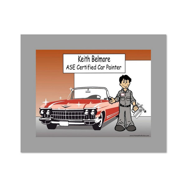 Printed Perfection Personalized Auto Body Male Caricature with a Mat